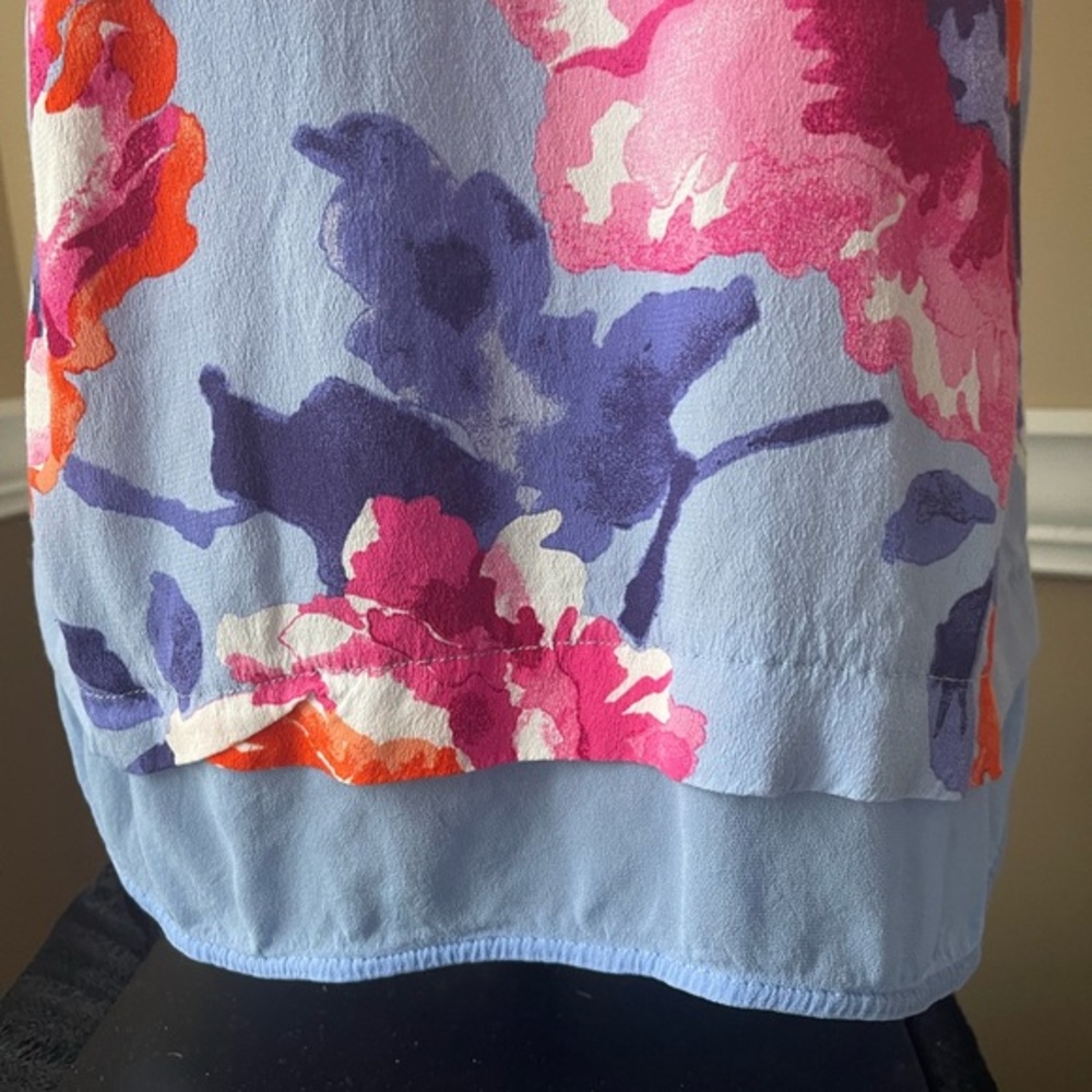 JOULES Floral Feminine Sleeveless Top Light Blue Pink Collar Spring Size 10 - Picture 8 of 10